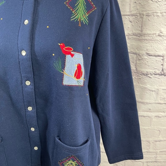 Kim Rogers Christmas Holiday Sweatshirt Cardigan Size Petite Large - Picture 3 of 8